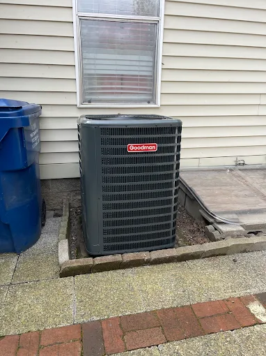 Professionally installed Goodman air conditioning unit completed installation in Salem Oregon residential setting
